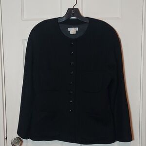 Vintage Barneys New York Made In Italy Black Collarless Wool/Cashmere Blazer 46